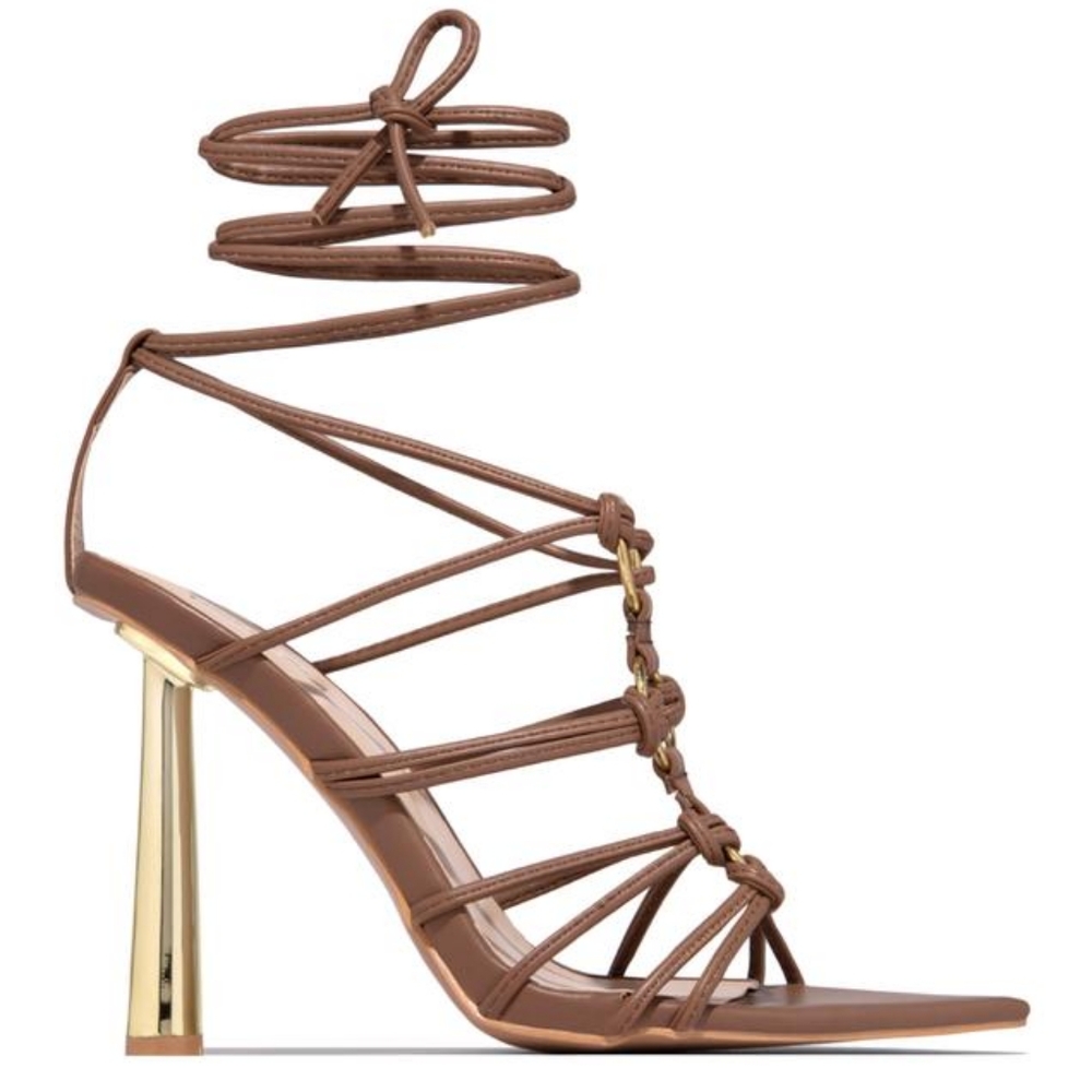 Strappy Neutral Mocha Gold Heels